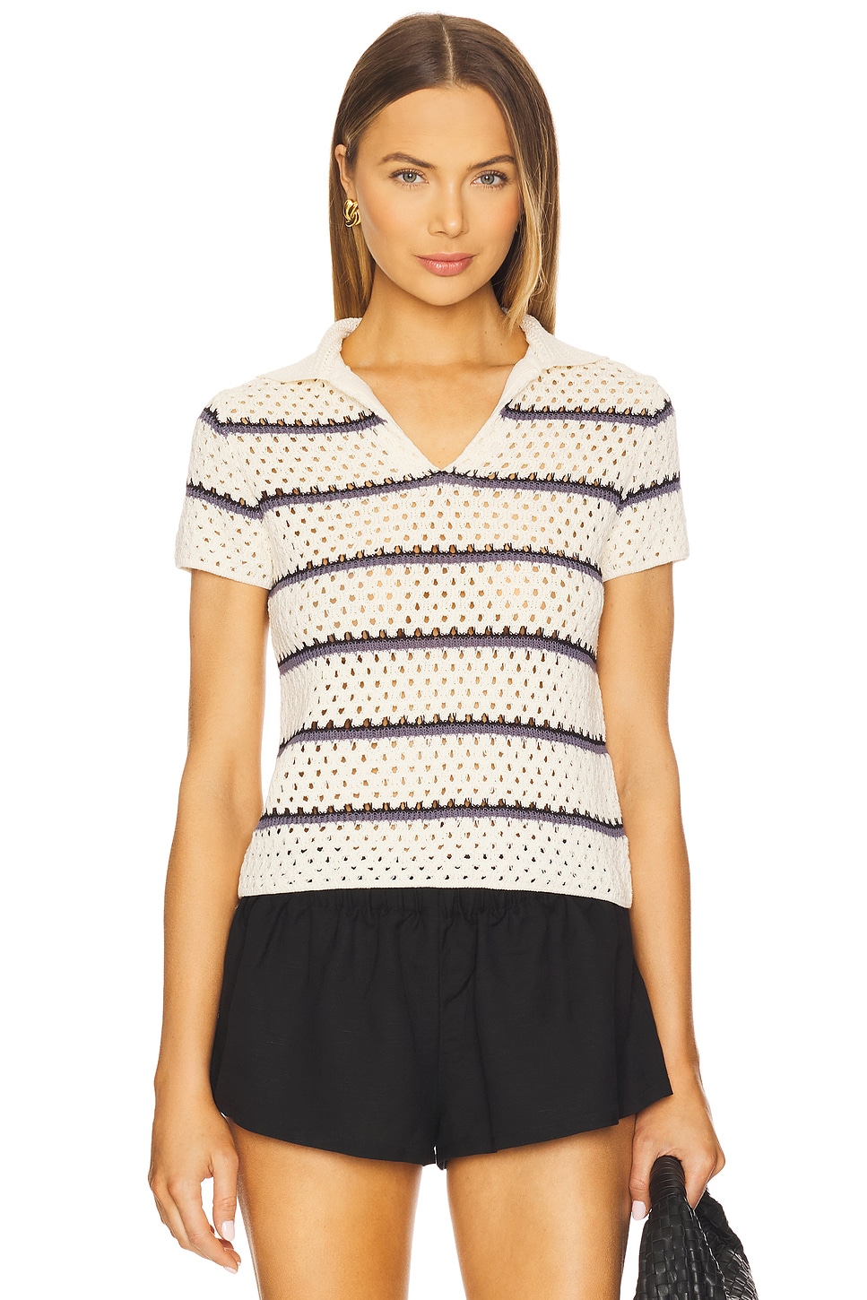 ヴィンス Vince Macrame Stripe Henley レディース シャツ トップス Off-White Combo Vince Macrame Stripe Henley Top in Off White Combo | REVOLVE