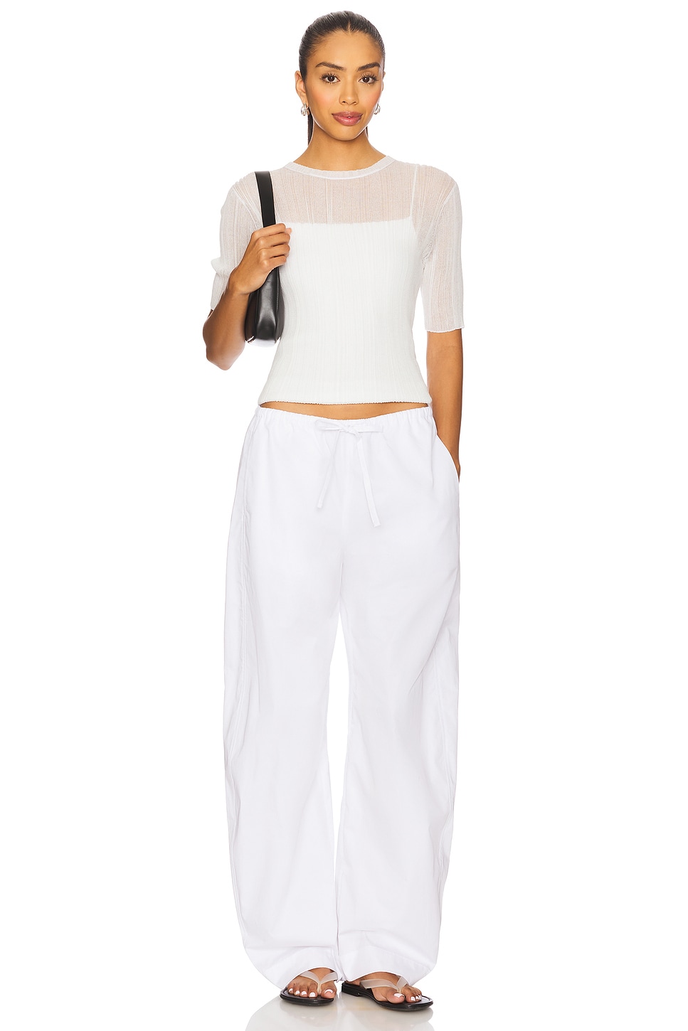 Double Layer Rib Elbow Sleeve Top