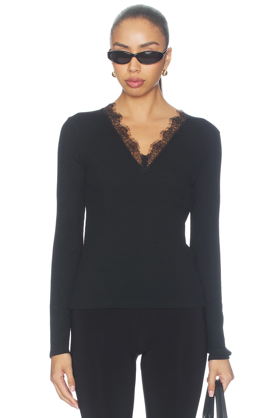 Vince Lace Trim Longsleeve V Neck Top