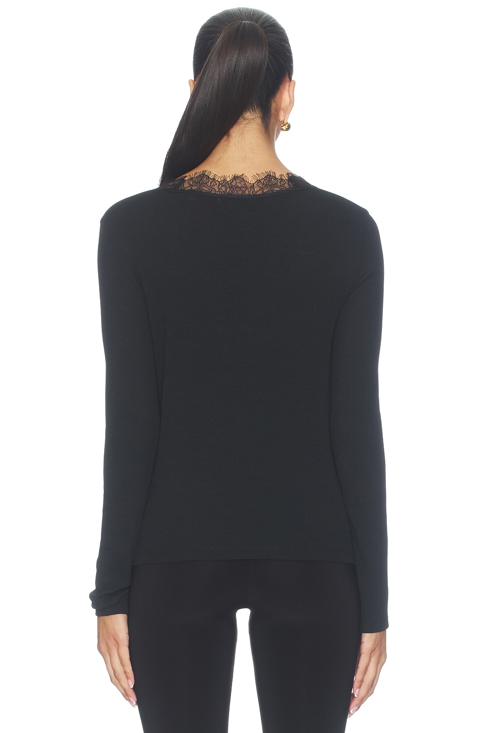 Vince Lace Trim Longsleeve V Neck Top