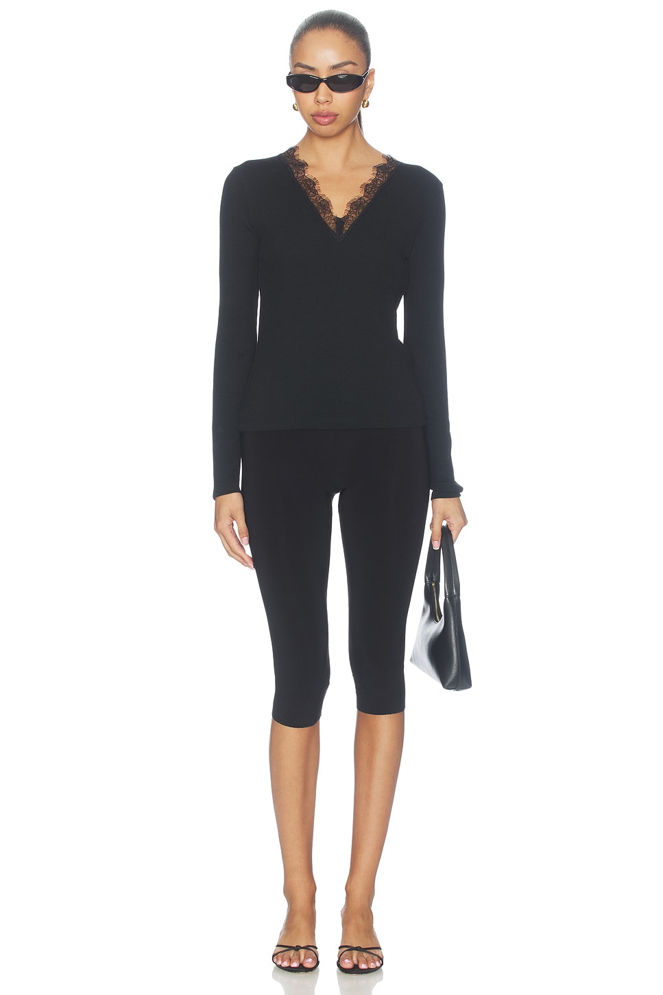 Vince Lace Trim Longsleeve V Neck Top