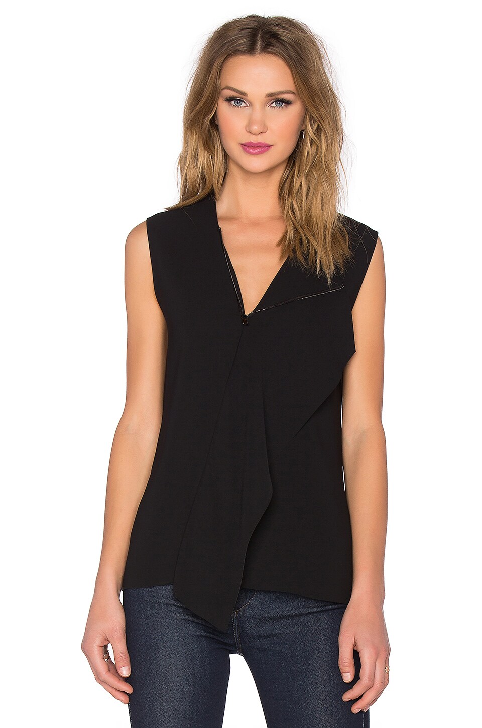Draped Front Shell Vince Zip Neck Draped Shell in Black | REVOLVE