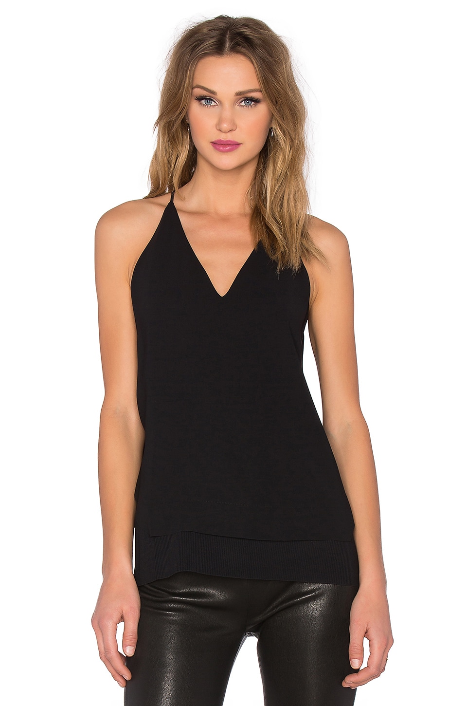 Vince Textured Crepe Racerback Cami in Black | REVOLVE