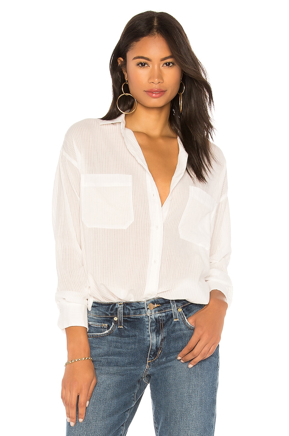 Vince Textured Double Pocket Blouse in Off White | REVOLVE