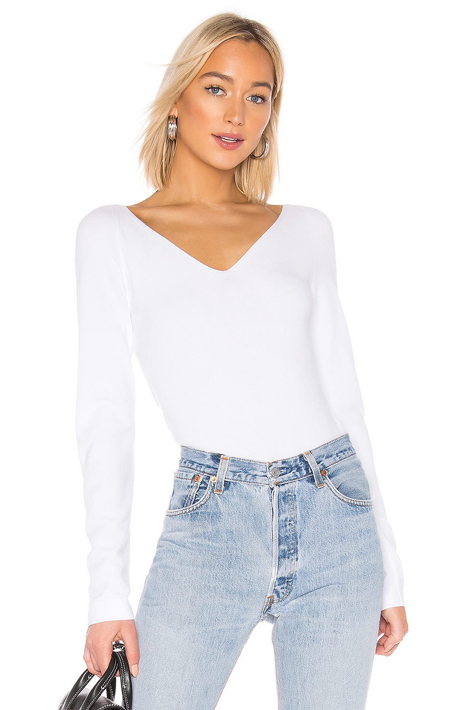 Vince Double Vee Pullover in Optic White | REVOLVE