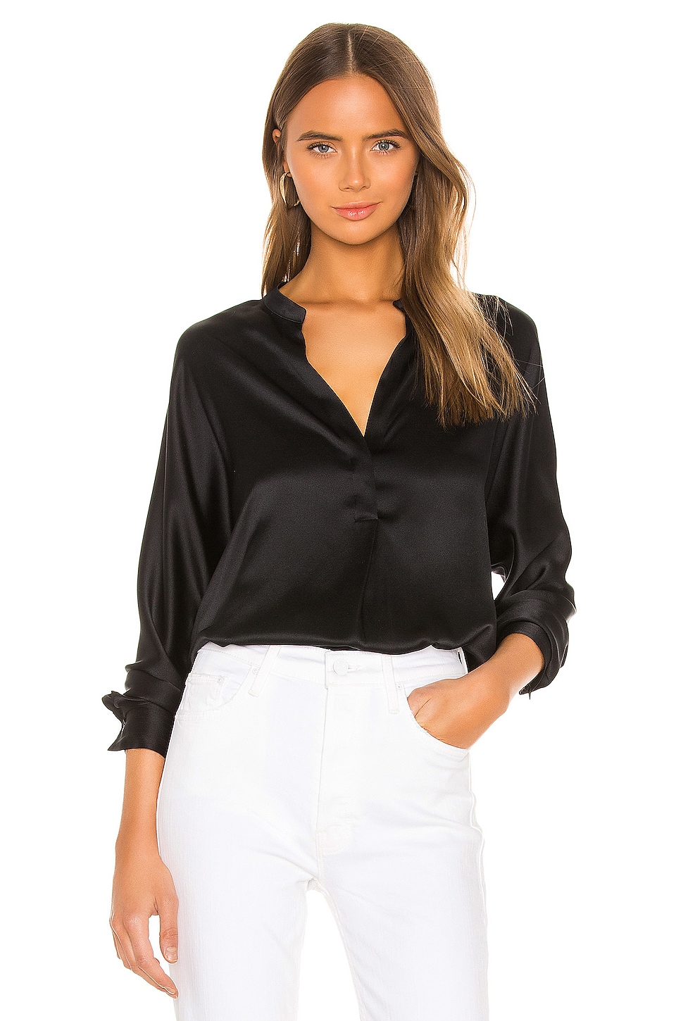 Vince Band Collar Blouse in Black | REVOLVE