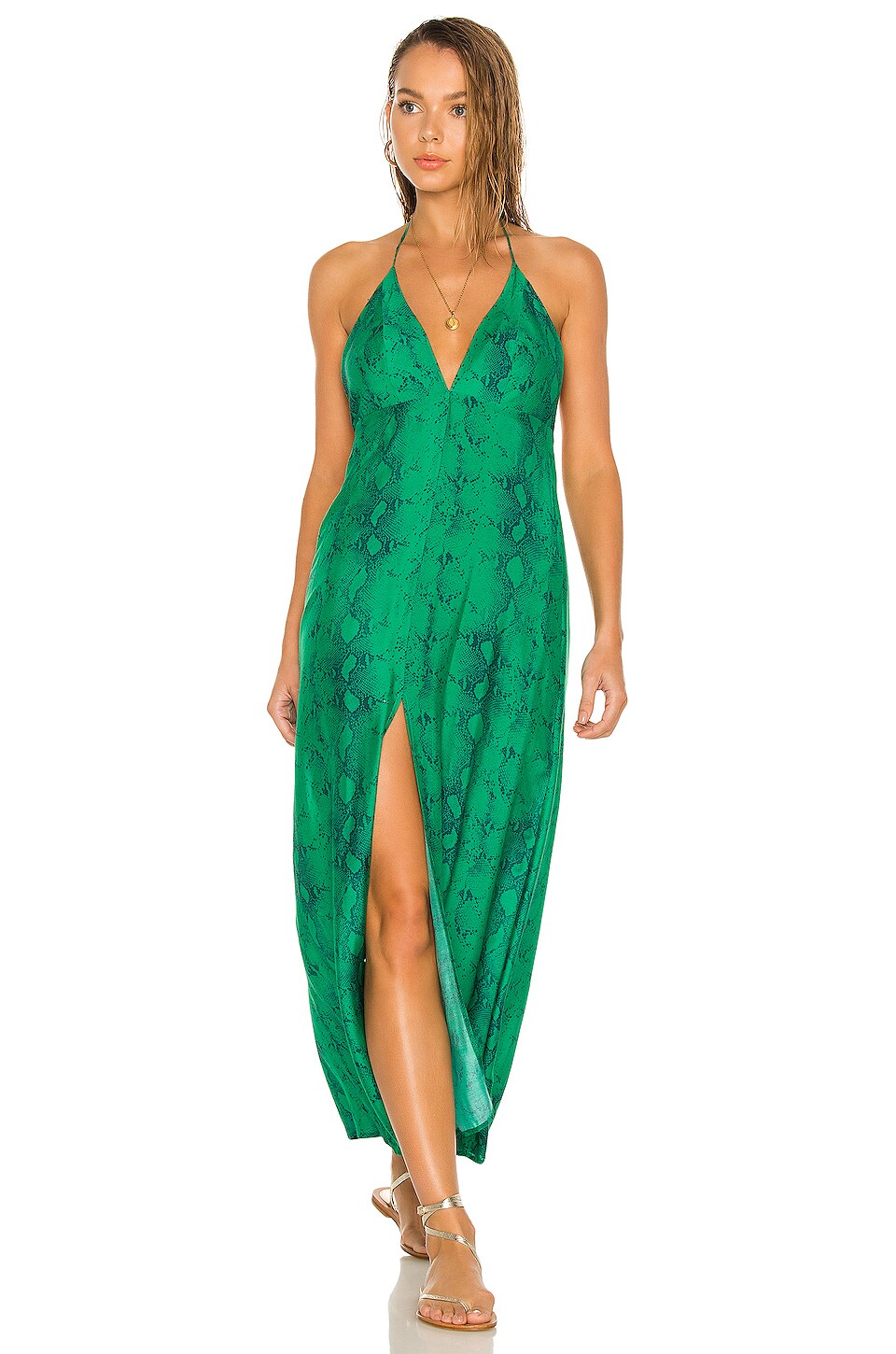 Vix Swimwear Luna Long Dress in Green Snake REVOLVE