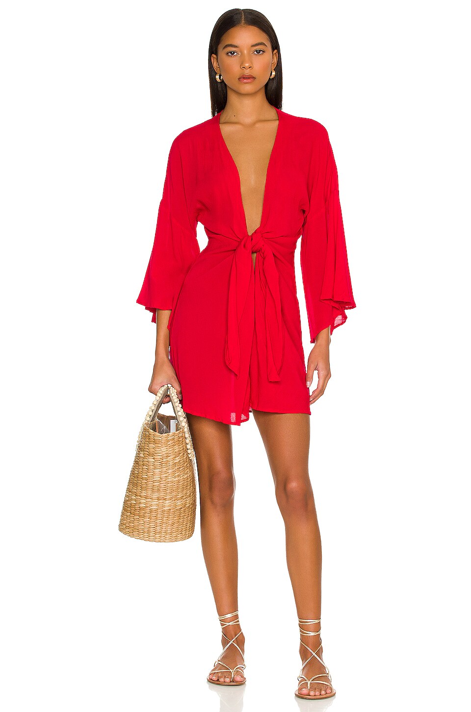 Vix Swimwear Perola Knot Coverup in Cherry REVOLVE