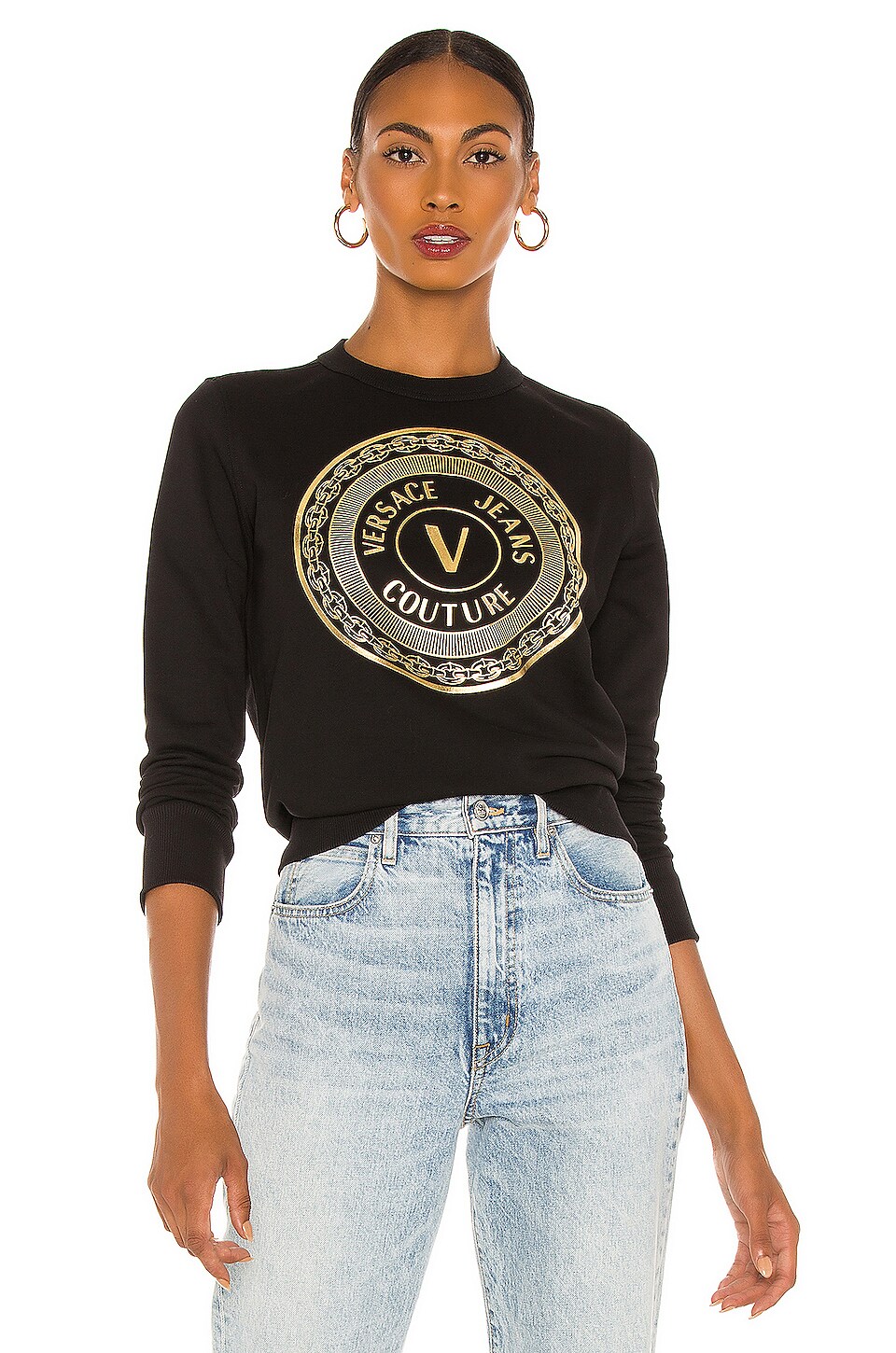 tempo Vuilnisbak moeilijk Versace Jeans Couture Logo Sweatshirt in Black & Gold | REVOLVE