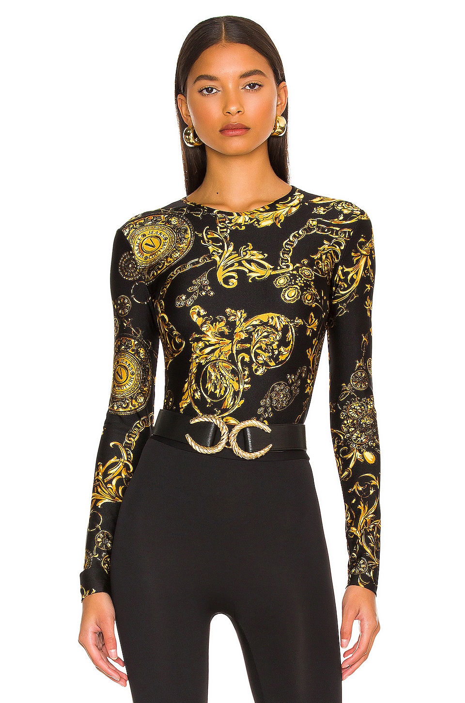 Versace Jeans Couture Long Sleeve Bodysuit in Multi