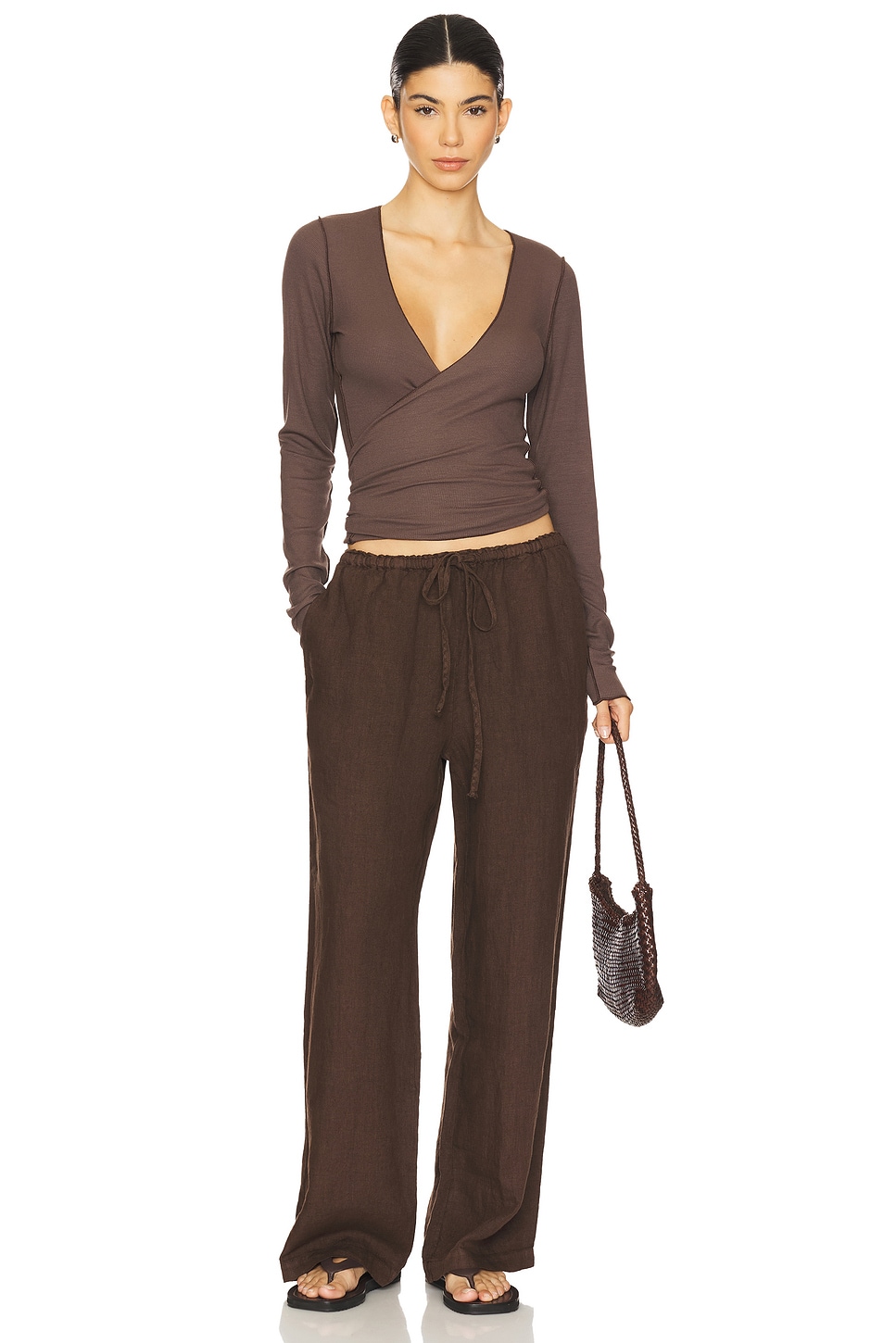 VIR VITA Margot Wrap Top in Chestnut REVOLVE