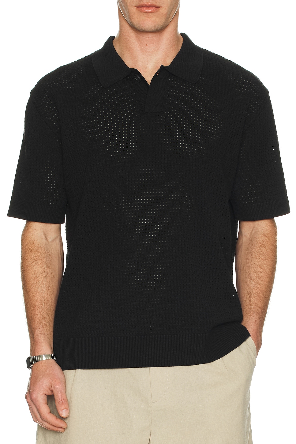 Relaxed Open Knit Polo - Thumbnail 3