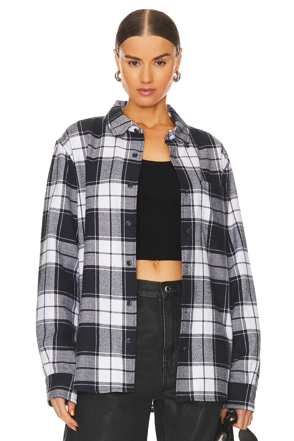 Revolve - Lovers and high quality Friends - Harlow Plaid Flannel Shacket in Black and White