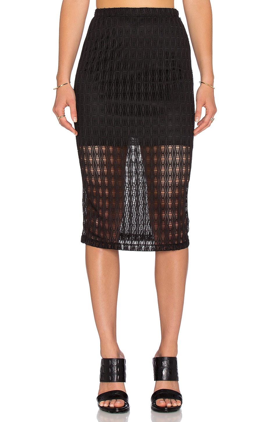 WAYF Crochet Pencil Skirt in Black