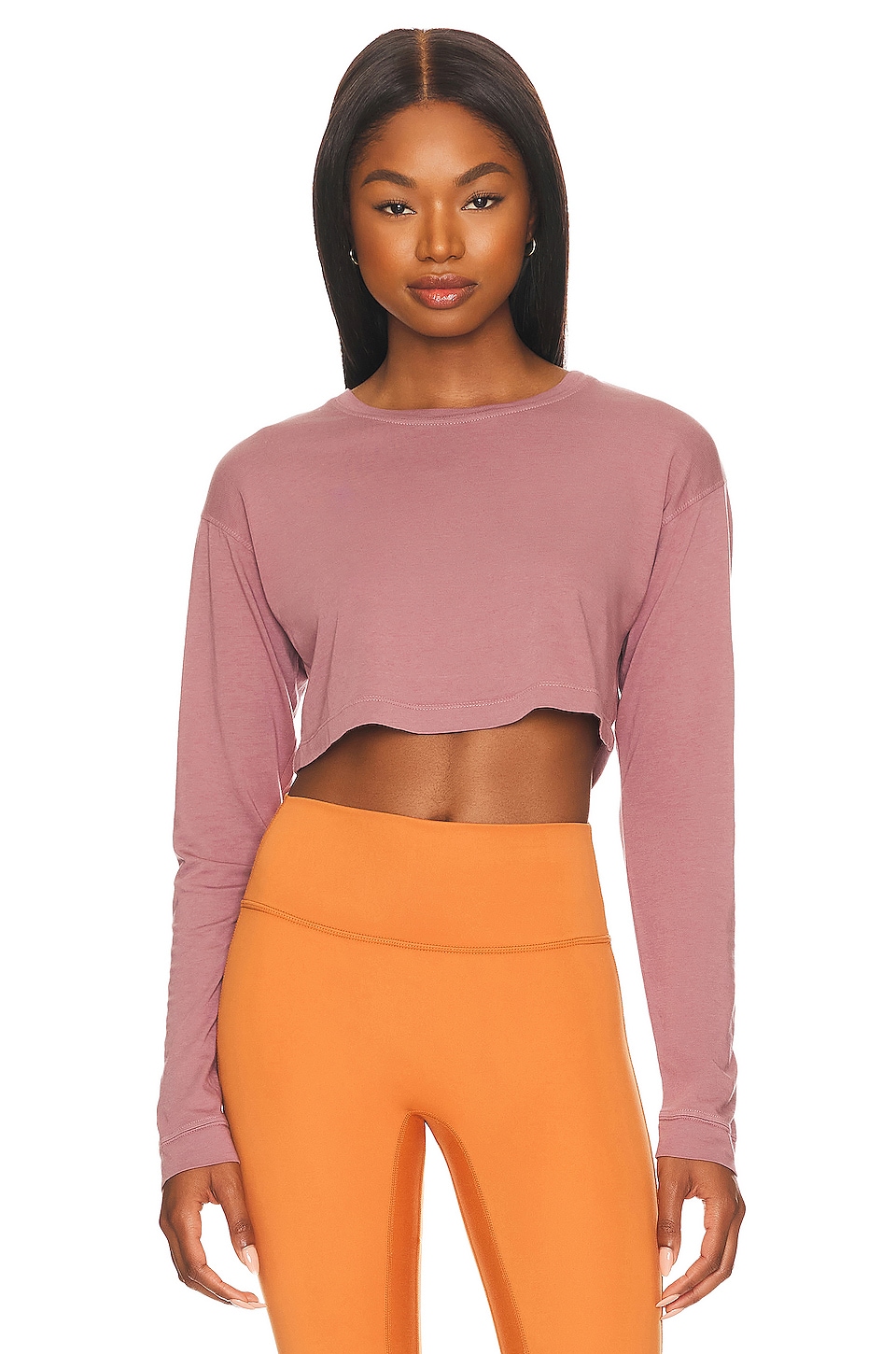 WellBeing + BeingWell Stella Long Sleeve Cropped Tee in Rose Taupe | REVOLVE