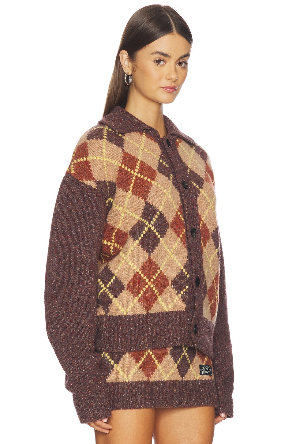 Knit Argyle Intarsia Cardigan - thumbnail 3