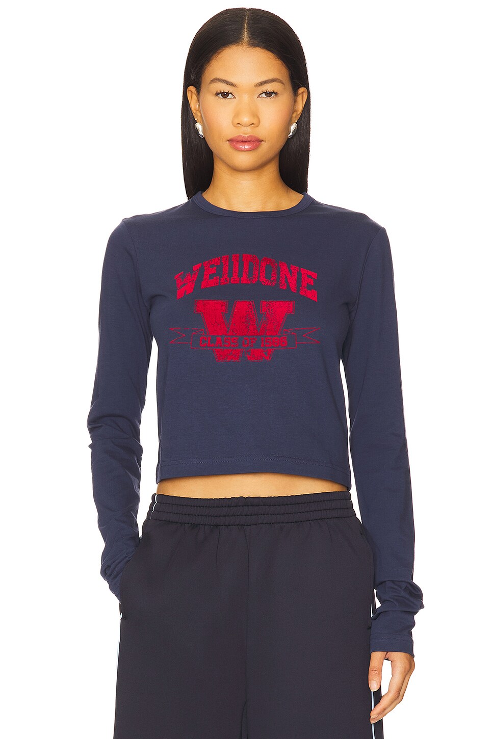WE11DONE Print Long-sleeved T-shirt in Navy | REVOLVE