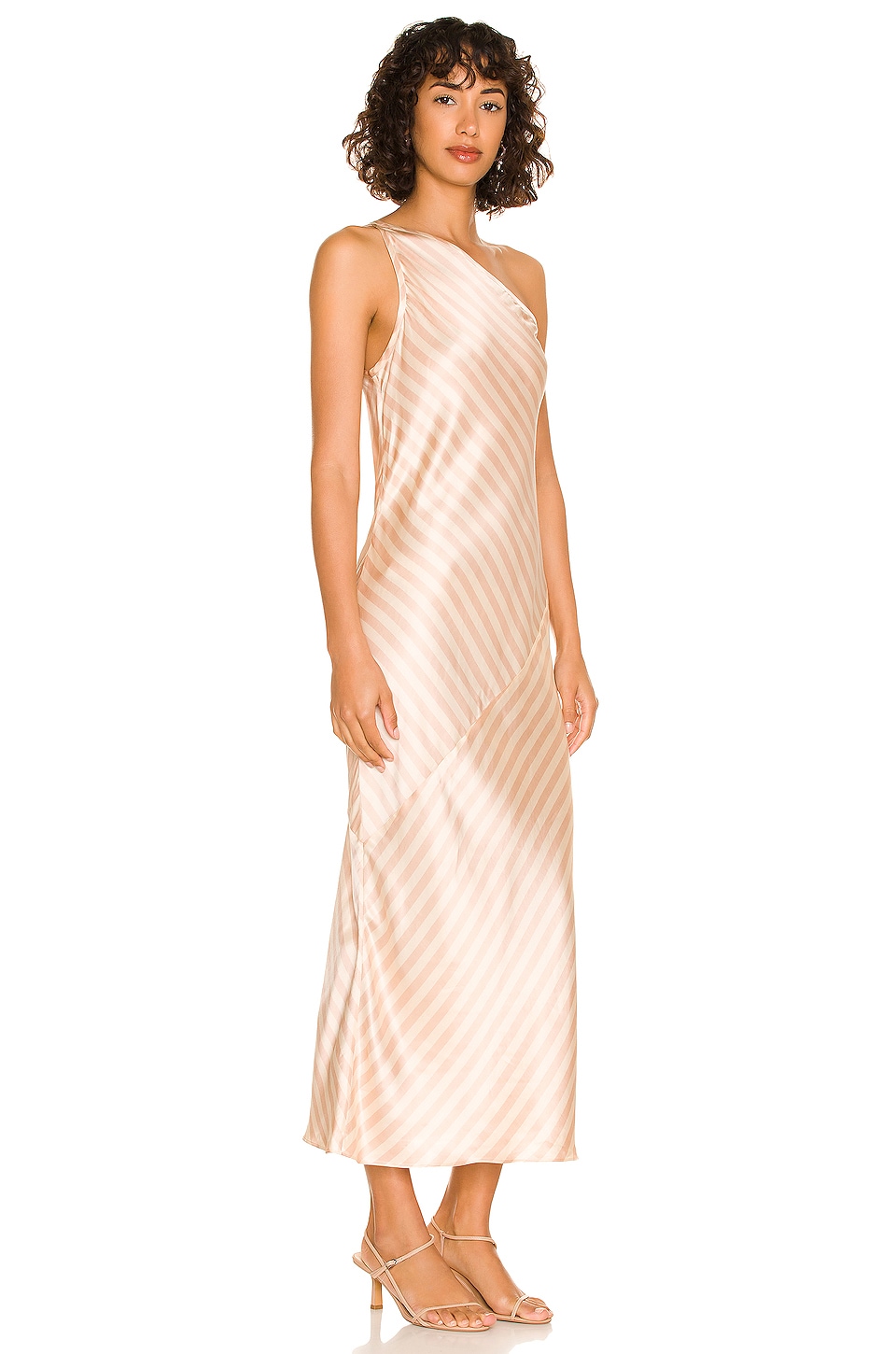 Weekend Stories Philamena Stripe Midi Dress in Pink & Ivory Stripe