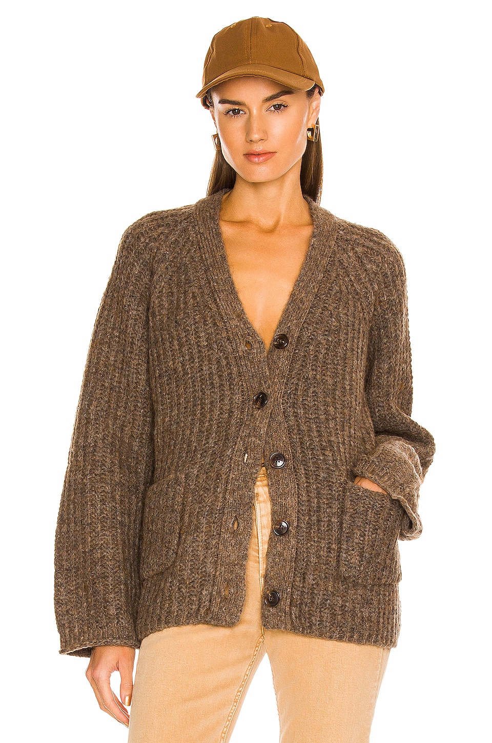 Weekend Stories Plush Rib Button Front Cardi in Walnut | REVOLVE