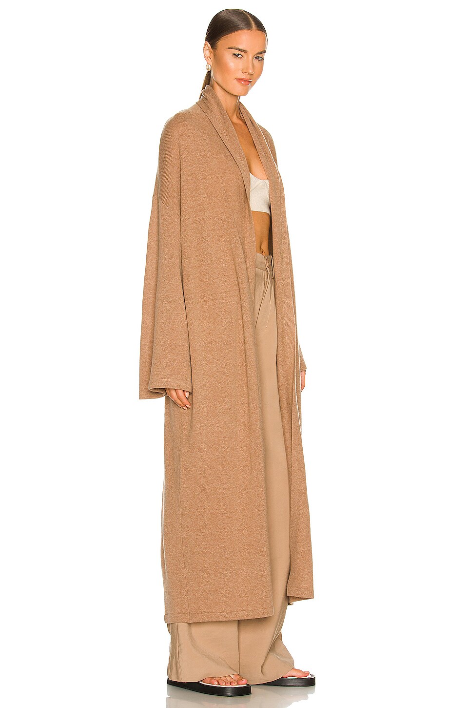 Weekend Stories Reed Shawl Collar Coatigan in Doe Brown