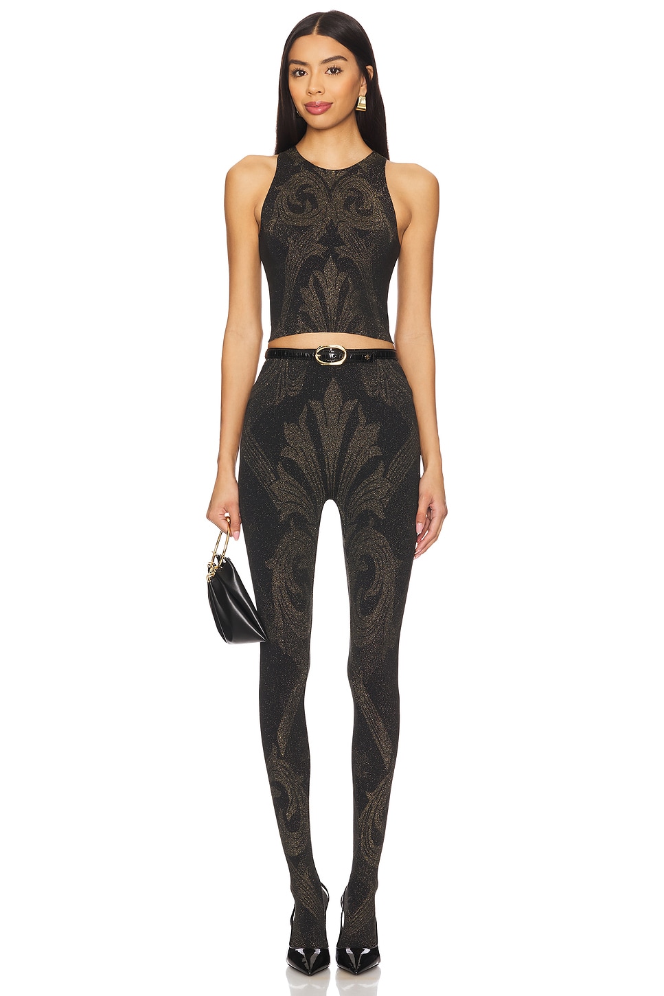 Wolford X Etro Metallic Jacquard Tights in Black & Gold