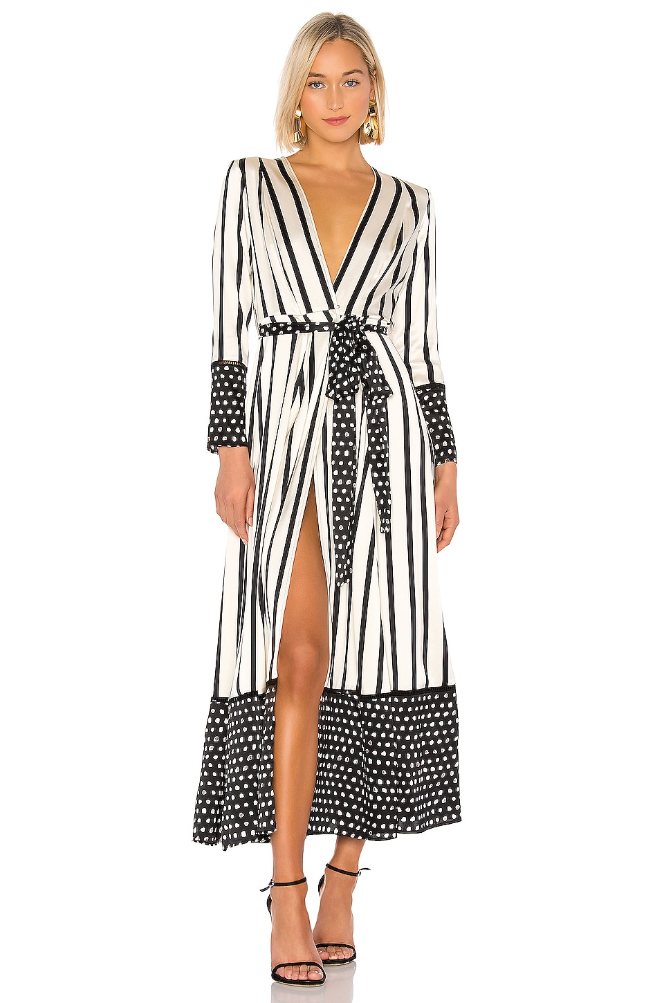 we are LEONE Contrast Maxi Dress in Black & Cream Stripe | REVOLVE