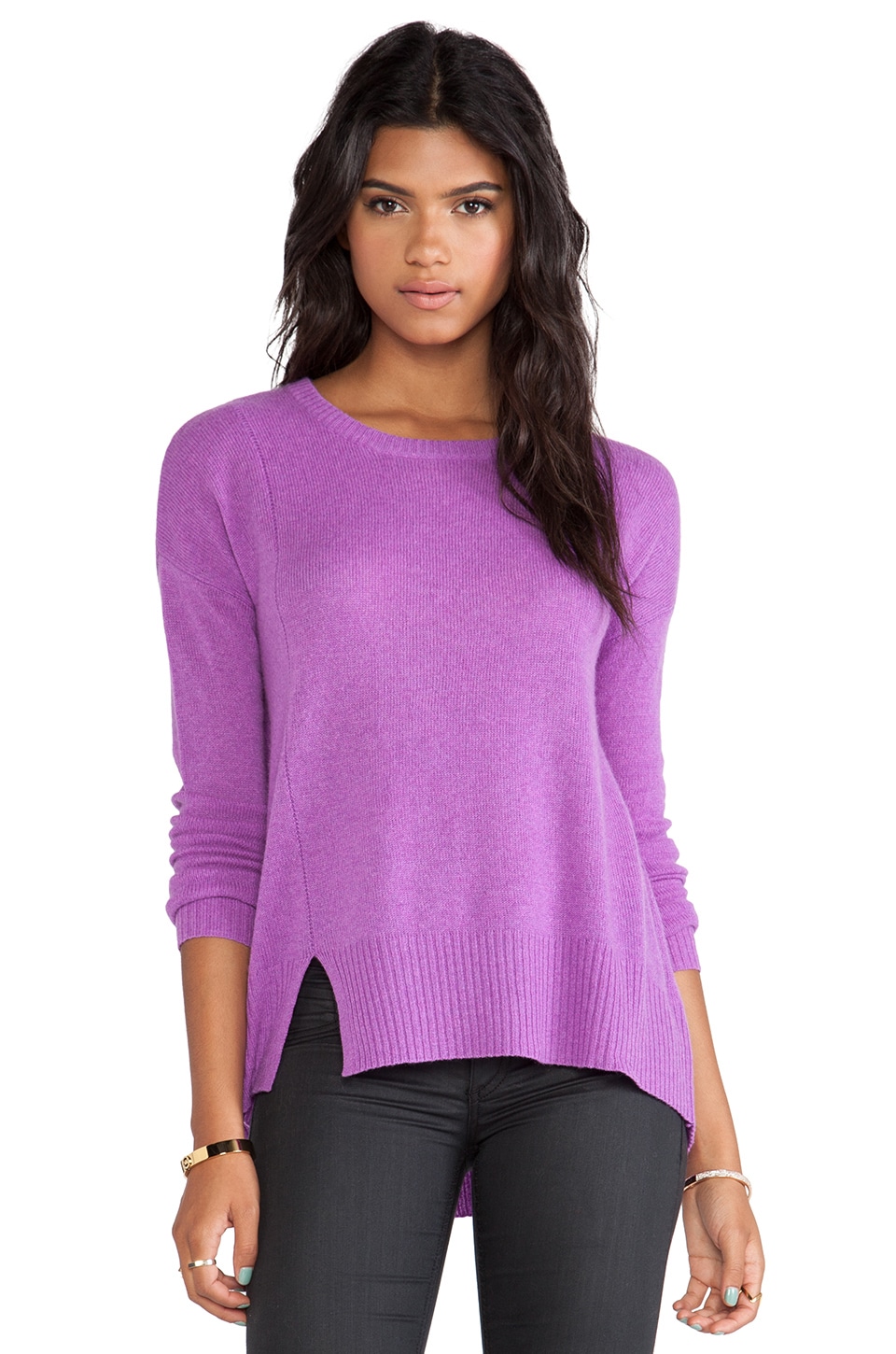 White + Warren Notch Hem Crewneck Sweater in Orchid Heather | REVOLVE