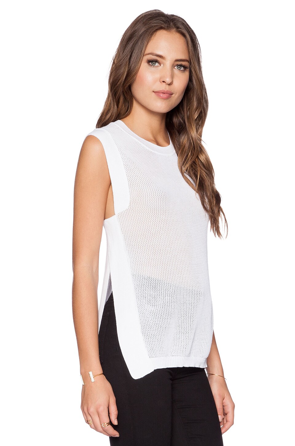 White + Warren Grid Mesh Tank in White