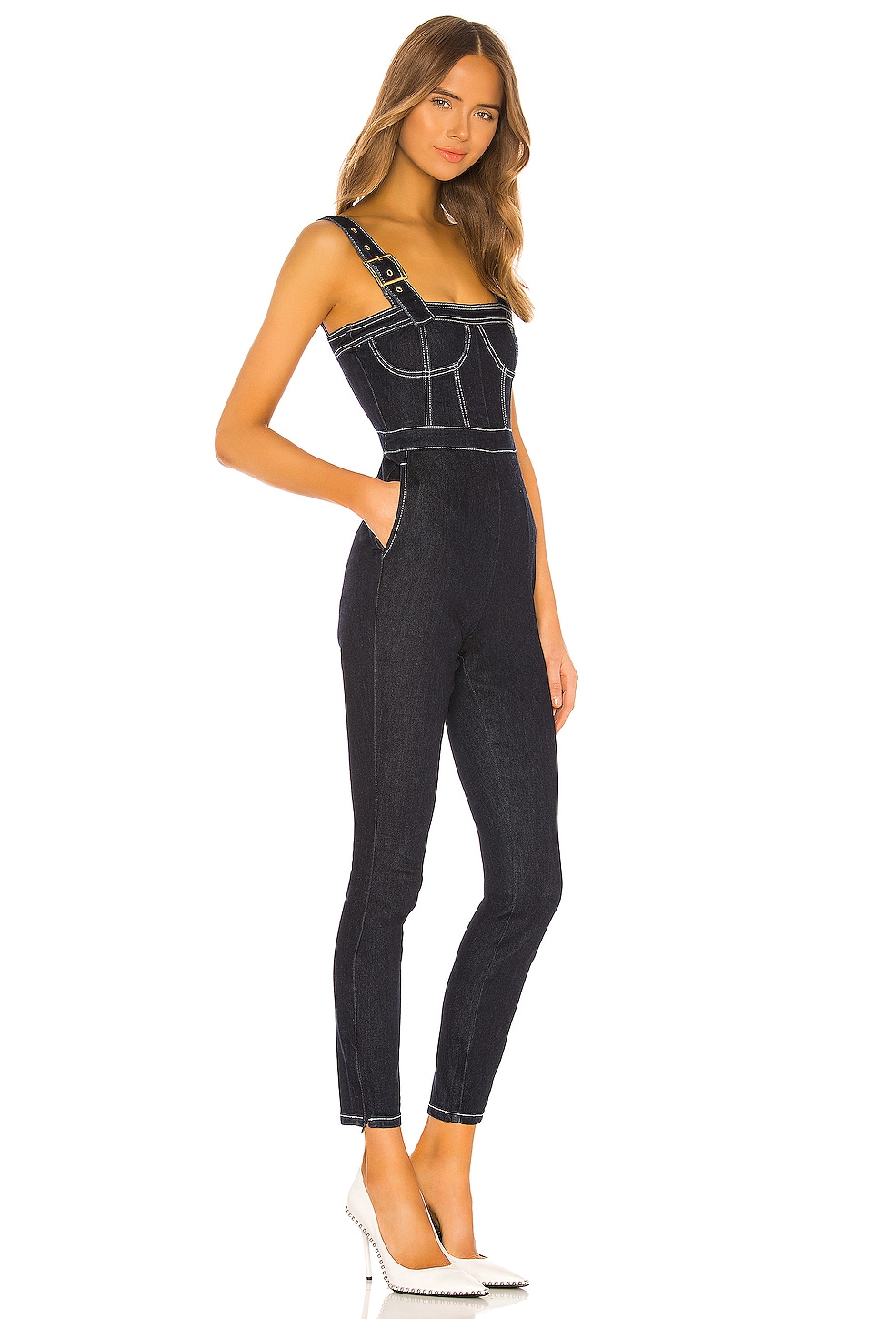WeWoreWhat Corset Overalls in Dark Wash REVOLVE