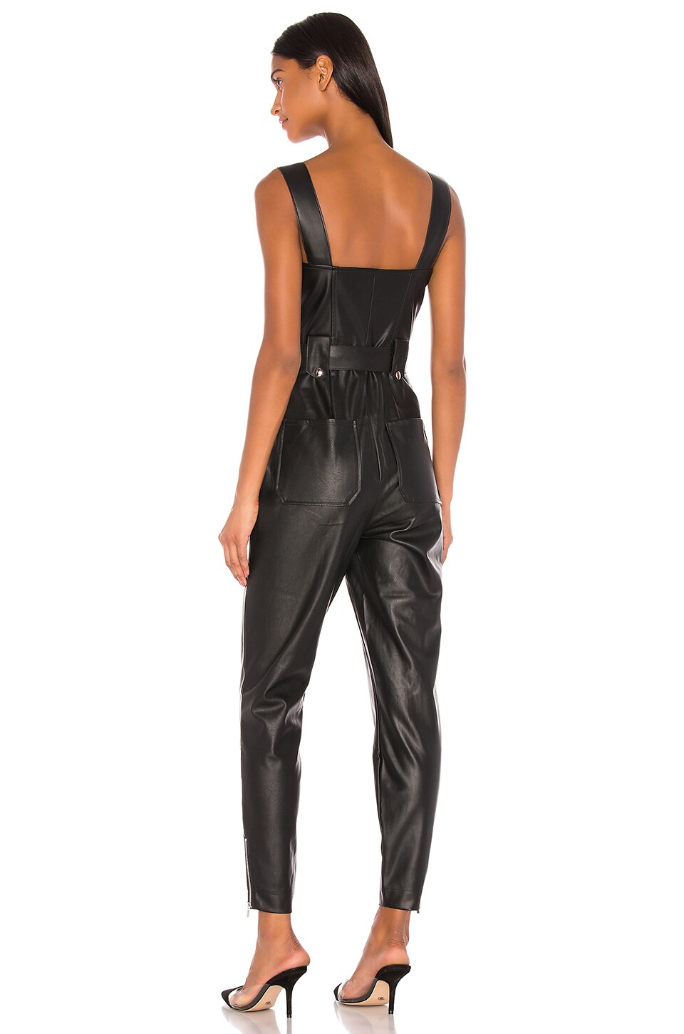 WeWoreWhat Moto Vegan Leather Overalls in Black REVOLVE