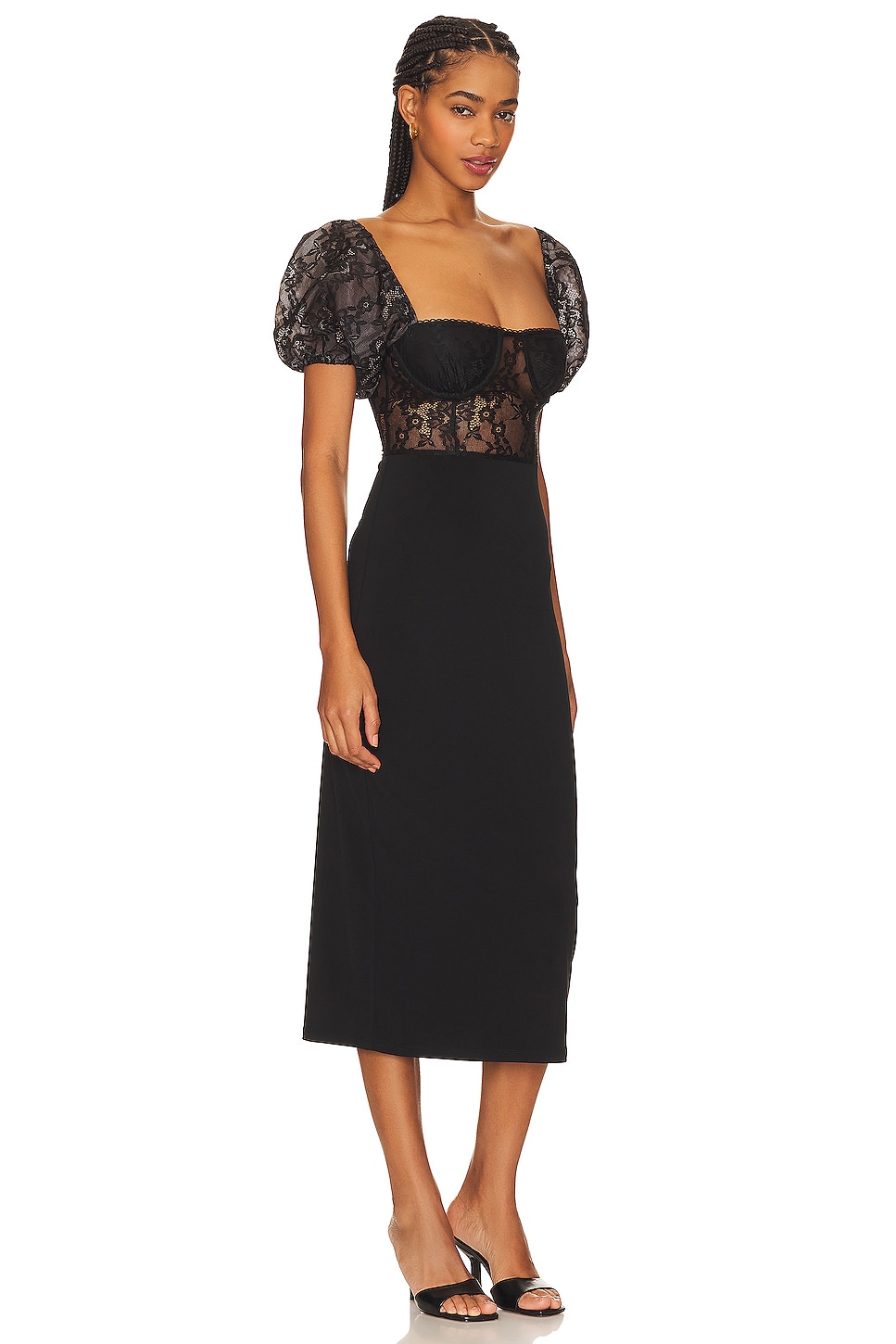 WeWoreWhat Underwire Corset Midi Lace Dress thumbnail