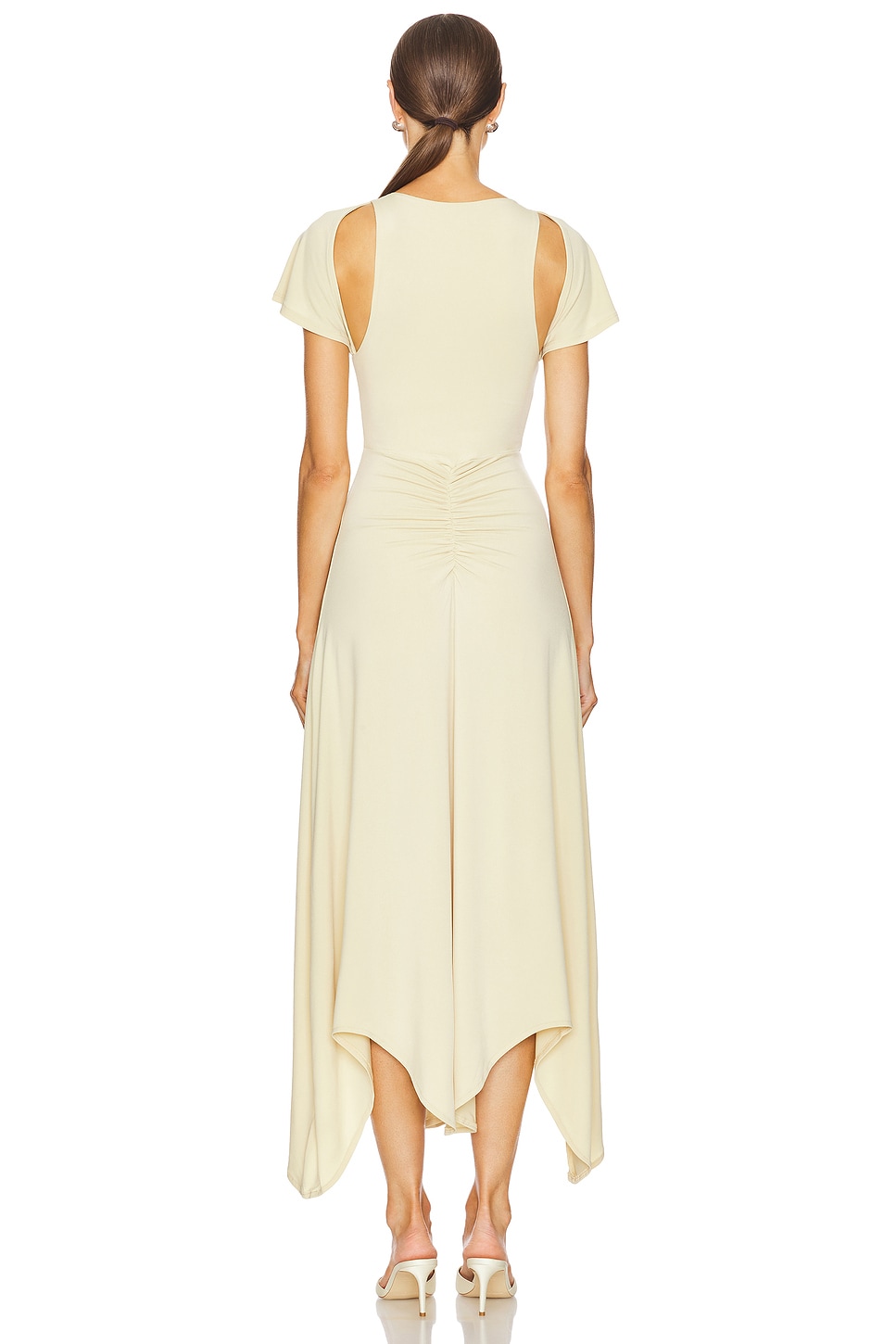 Ruched Asymmetric Midi Dress