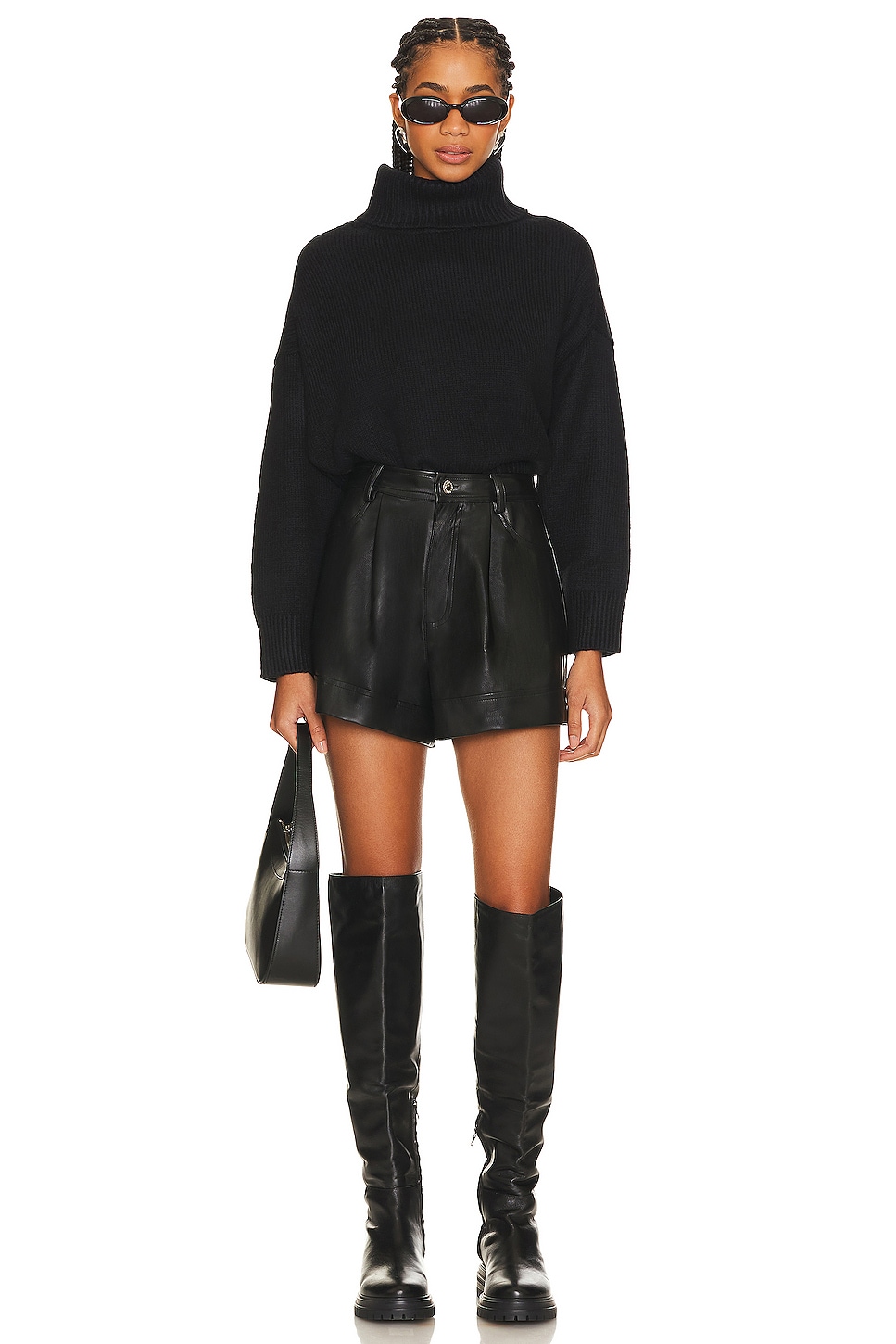 Faux Leather Cuffed Short - Thumbnail 4