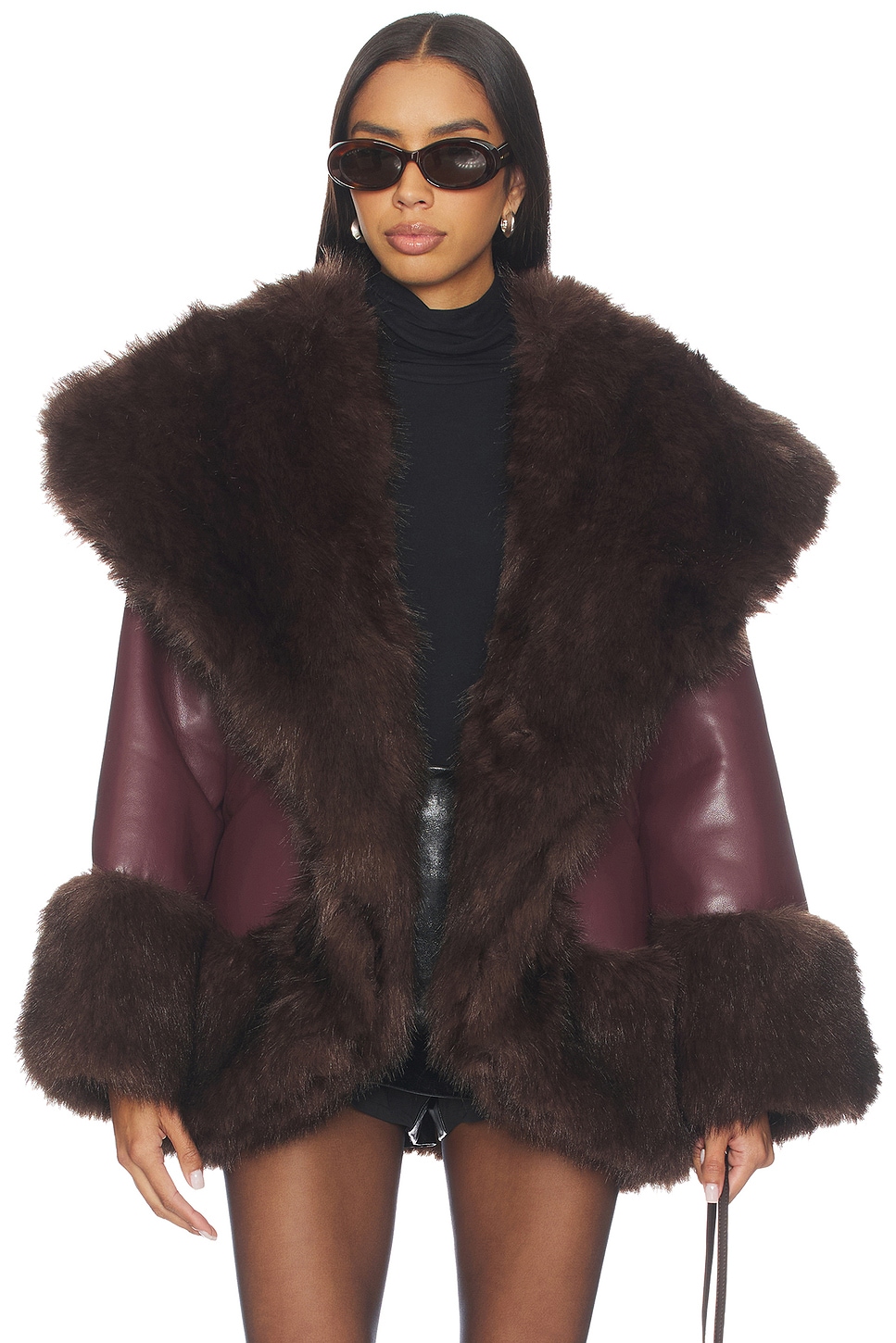 WeWoreWhat x REVOLVE Cocoon Faux Fur Jacket in Burgundy & Dark