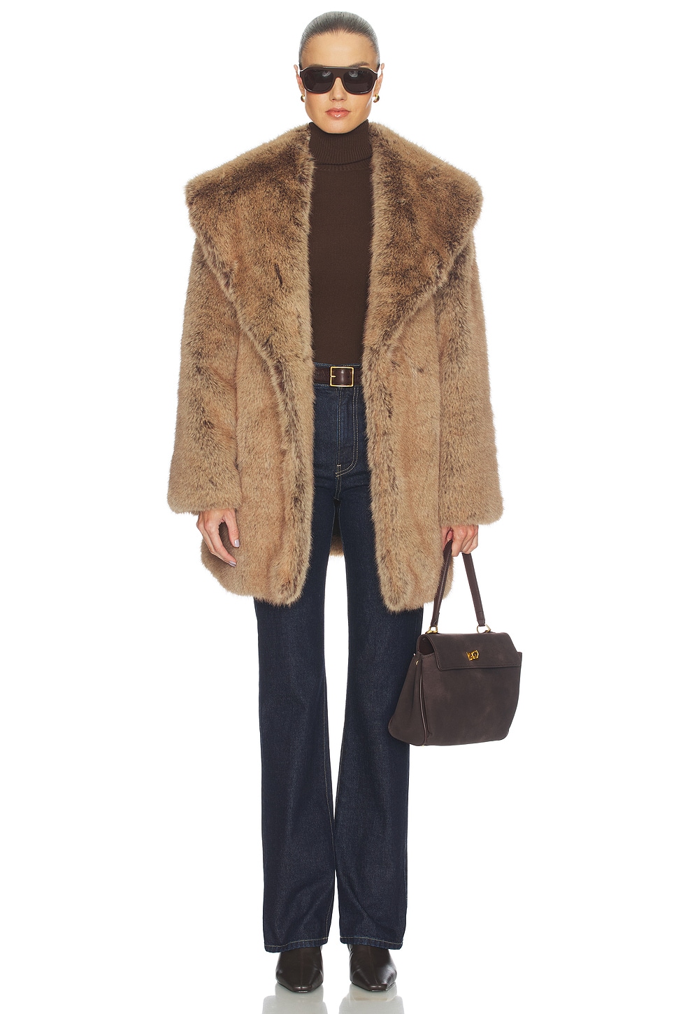 WeWoreWhat ショールカラーフェイクファーコート - Brown Multi | REVOLVE