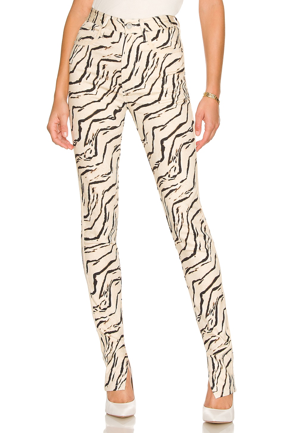 WeWoreWhat Piped Stiletto Slit Pant Tiger Ivory