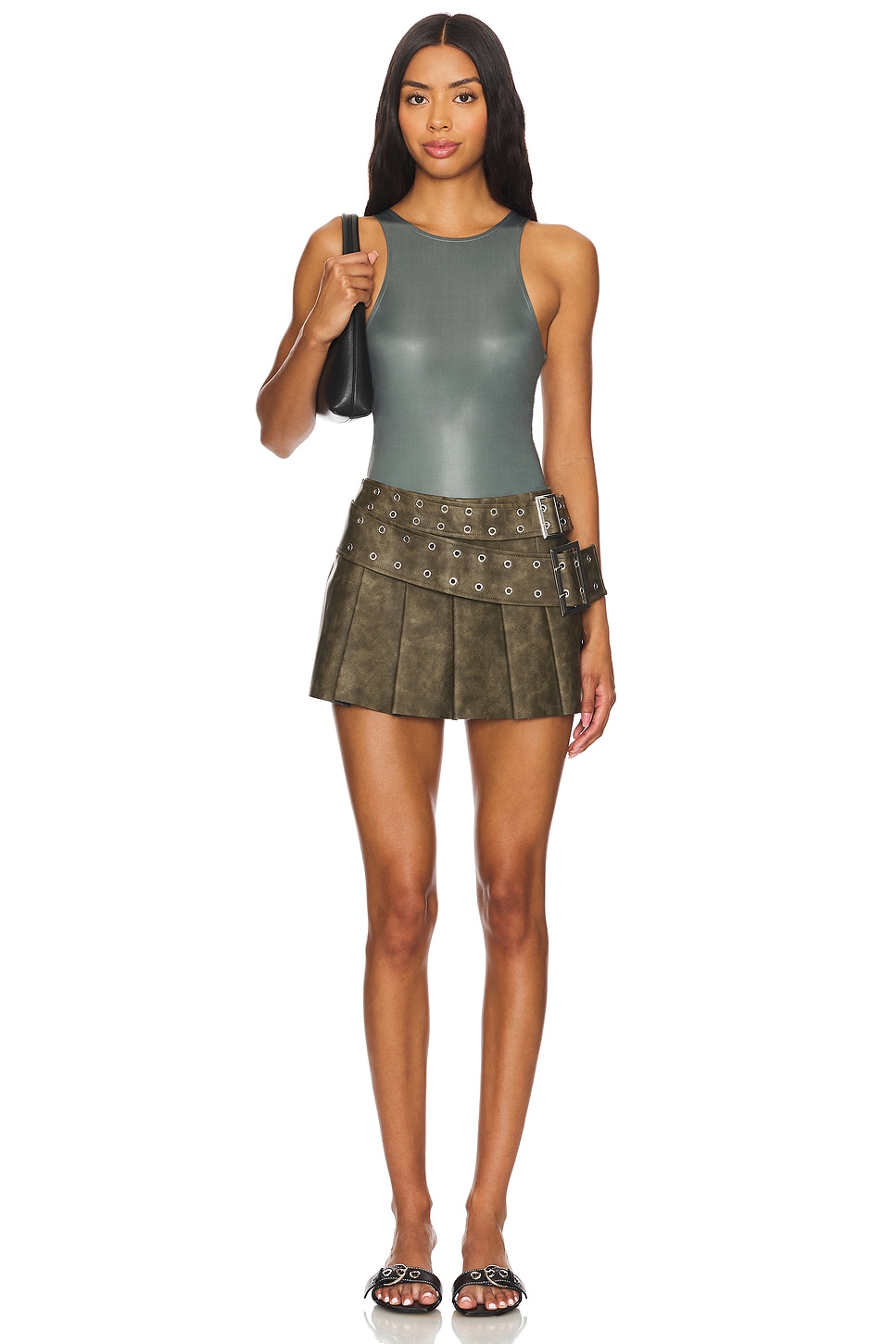 WeWoreWhat Pleated Faux Leather Micro Mini Skirt