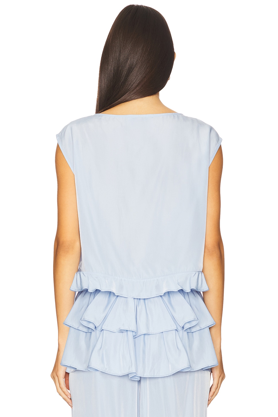 Sun Neck Ruffle WeWoreWhat Boat Neck Ruffle Top in Sky | REVOLVE