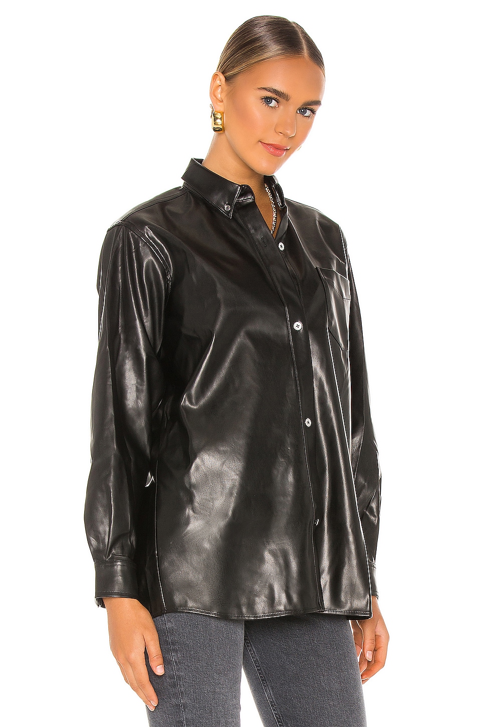 WeWoreWhat Boyfriend Vegan Leather Shirt in Black | REVOLVE