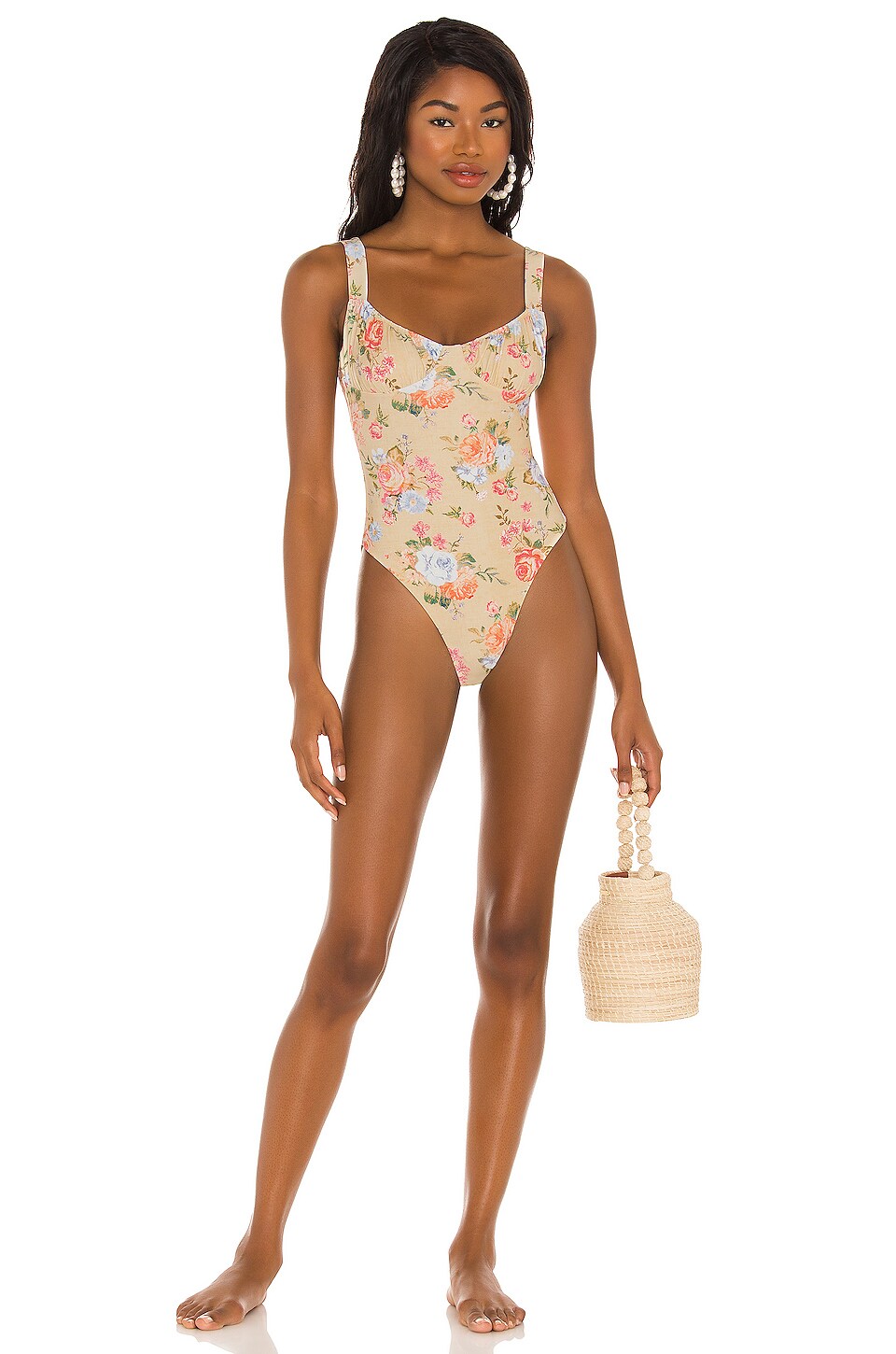 WeWoreWhat Ruched Cup One Piece Vintage Drapes Sand Multi