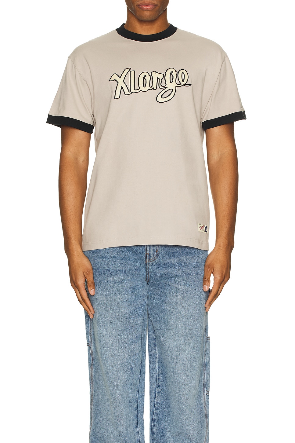 XLARGE Retro Script Logo Ringer Tee in Beige | REVOLVE
