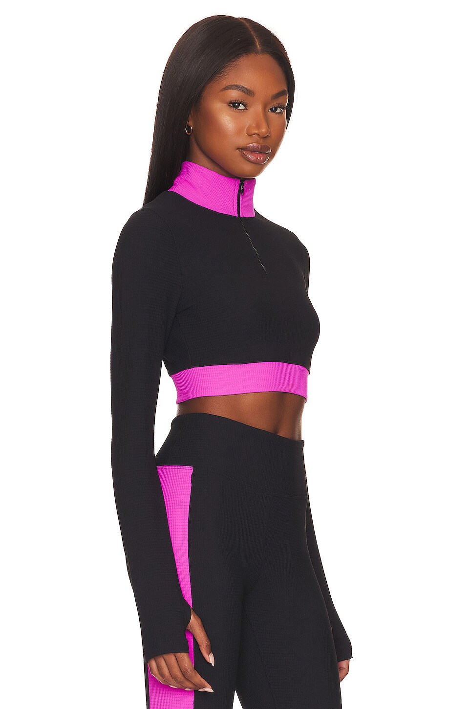 YEAR OF OURS Thermal Eva Crop Top in Black & Rose Violet