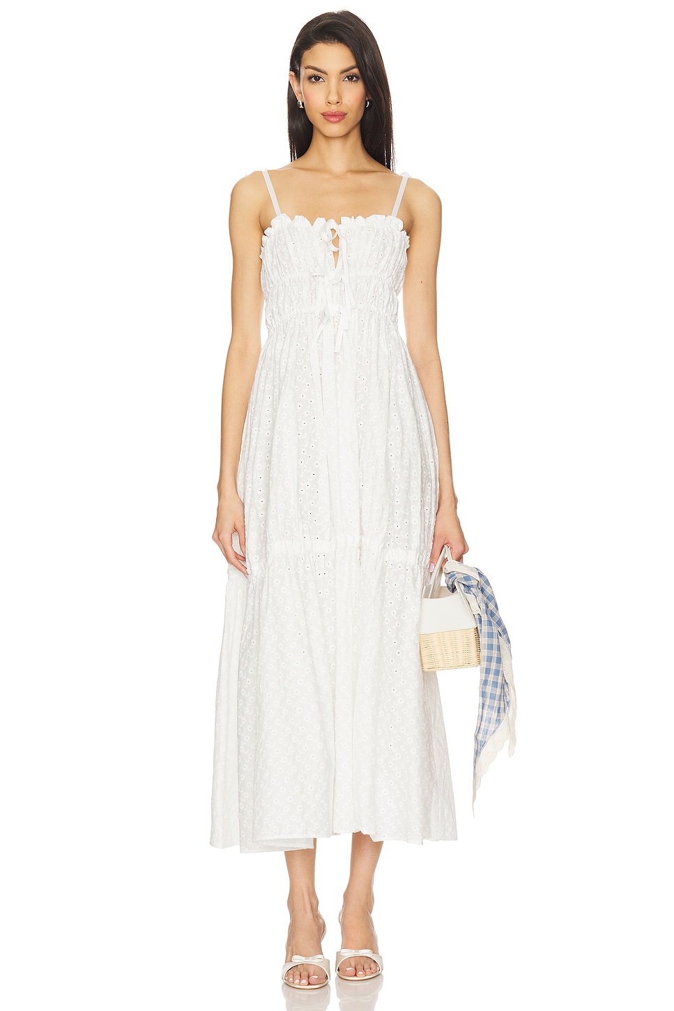 Yuhan Wang Floral Embroidered Dress in White | REVOLVE