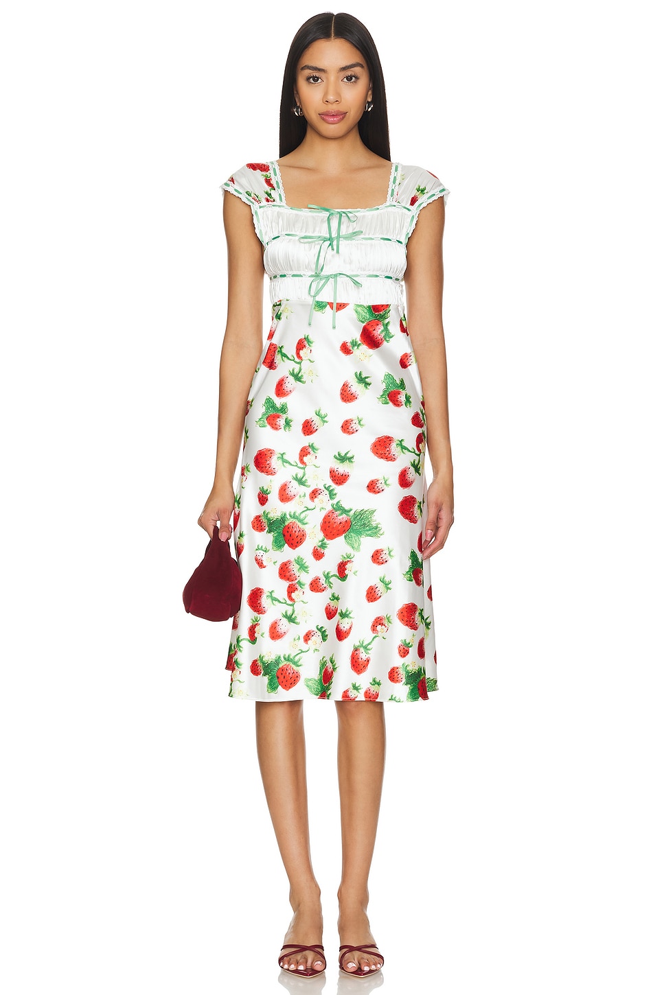 Yuhan Wang Ribbon Tied Dress - White Strawberry Print | REVOLVE