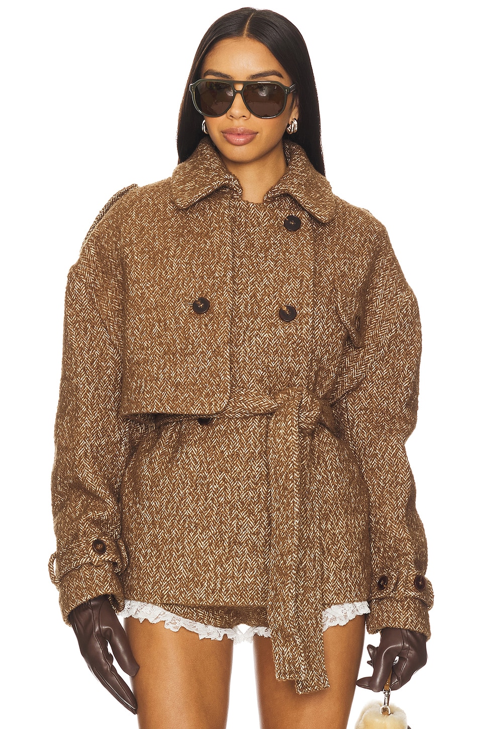 Yuhan Wang Herringbone Coat in Hazelnut | REVOLVE