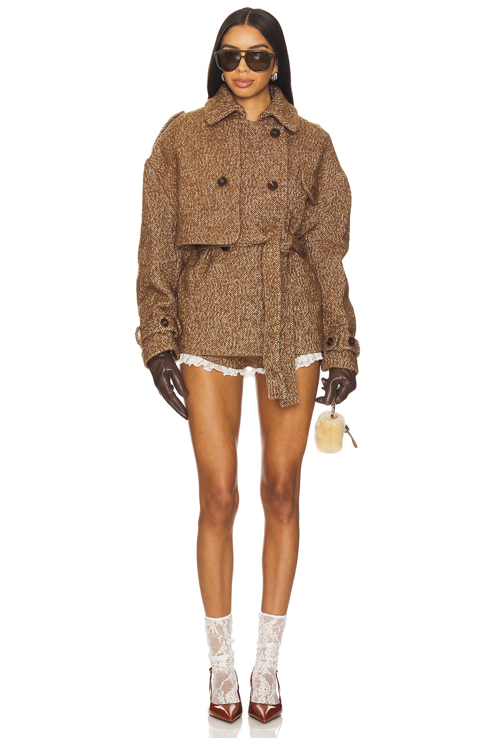 Yuhan Wang Herringbone Coat in Hazelnut | REVOLVE