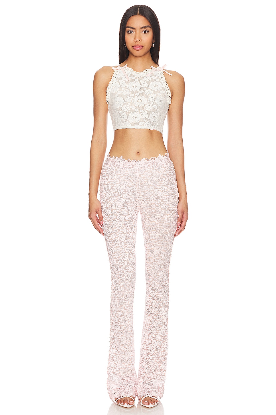 Yuhan Wang Bow Tied Lace Top in Cream | REVOLVE 
