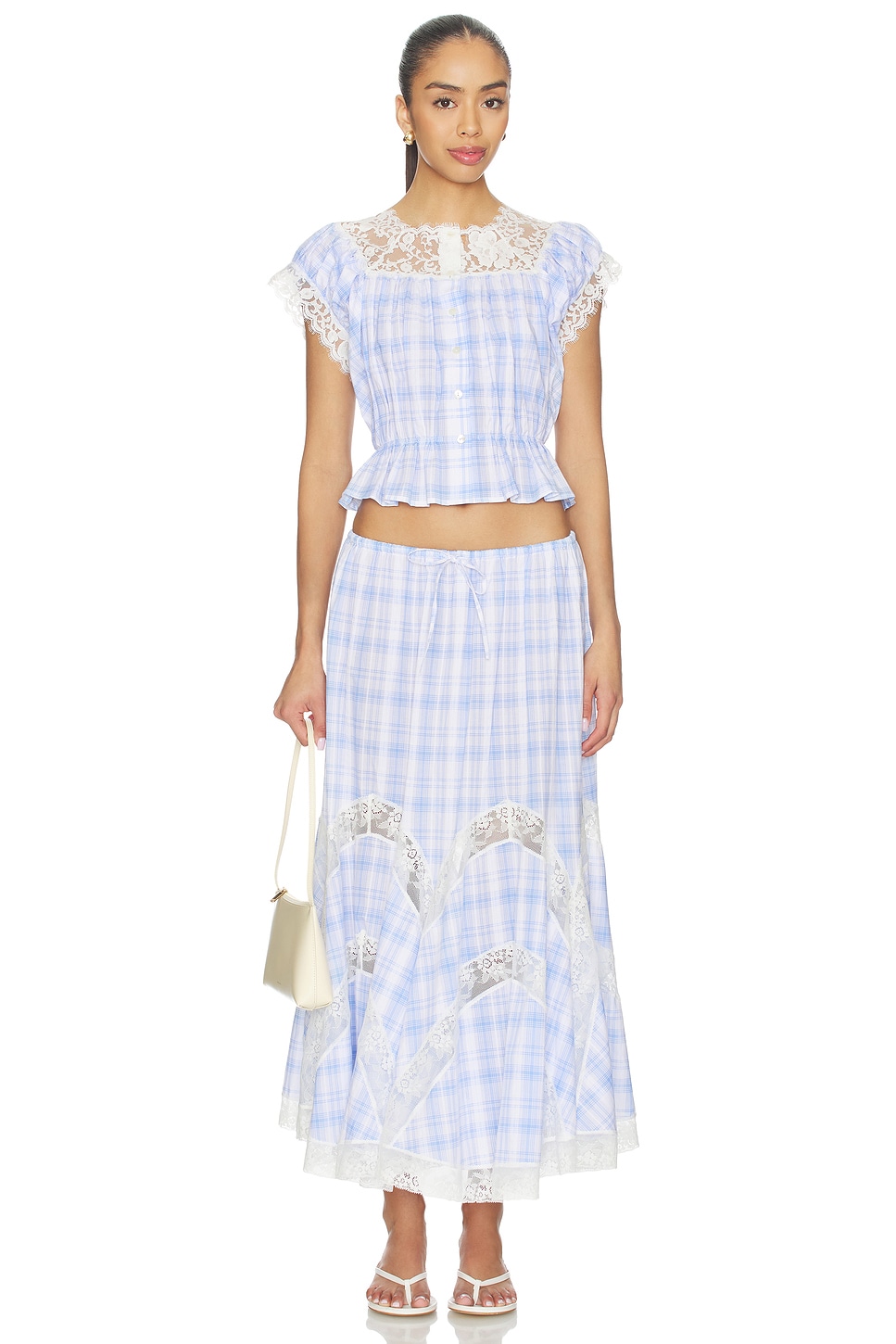 Yuhan Wang - Lace Trim Button Check Top | Plush