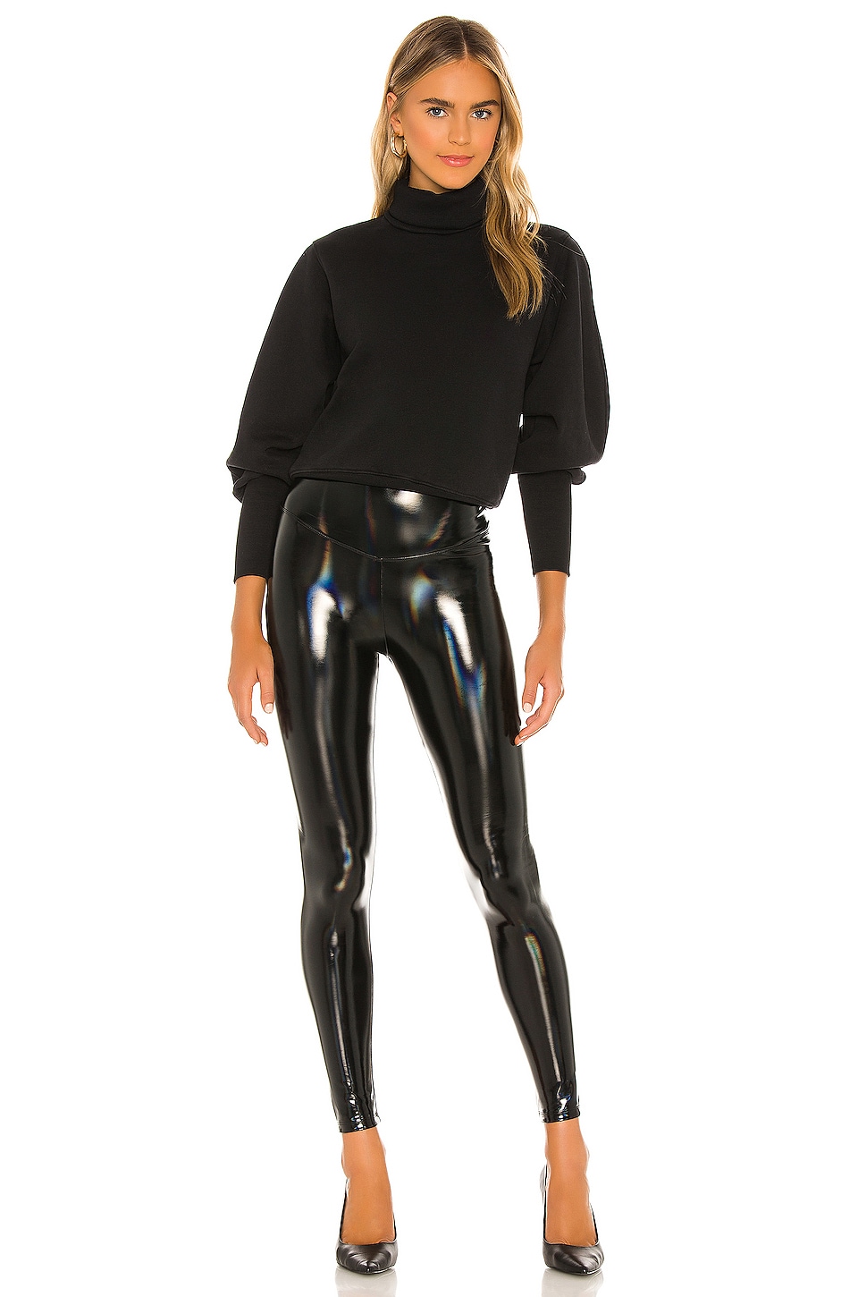 Black PVC Vinyl Leggings Outfit - 4k 