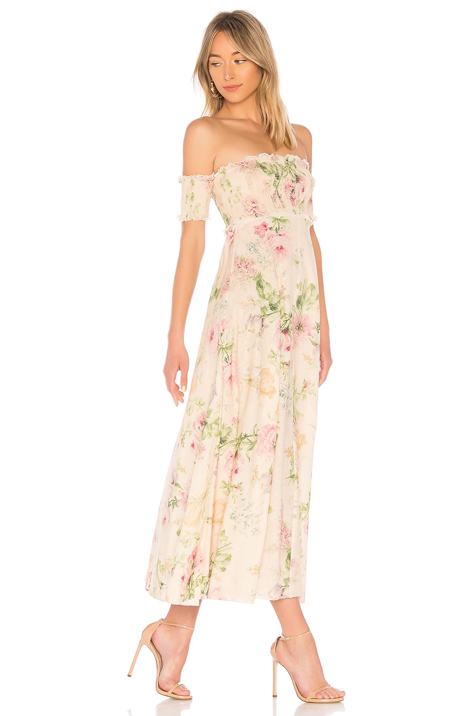 Zimmermann Iris Shirred Bodice Maxi Dress in Cream Floral